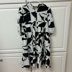 SHEIN Monochrome Abstract Long Sleeve Dress